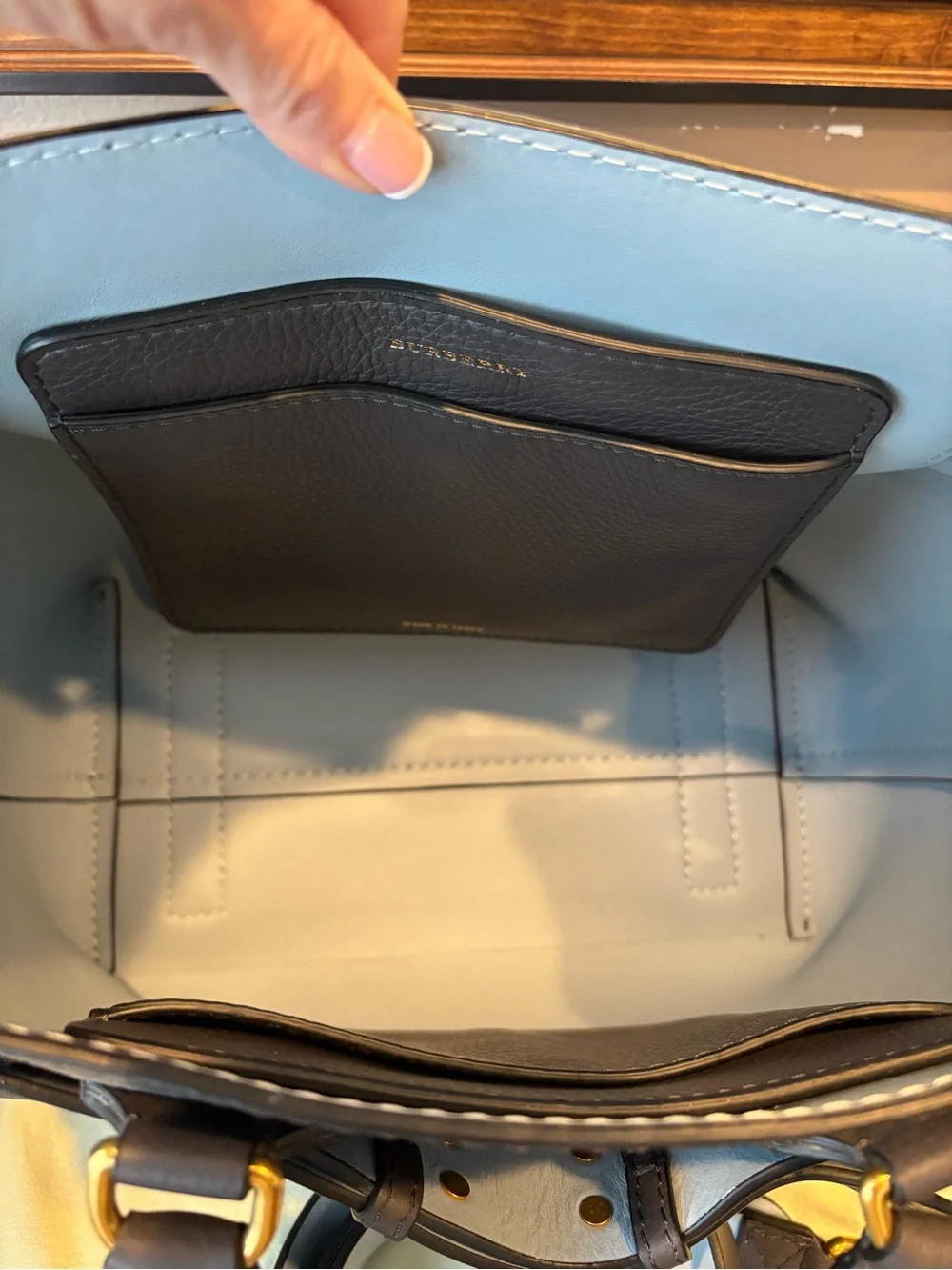 Burberry Belted Dark Gray Leather Satchel with Gold Hardware
